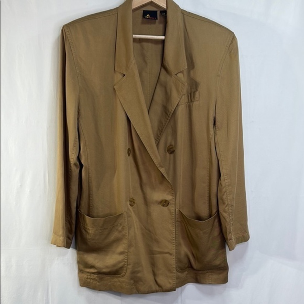 🪵 vintage 80s Lizsport  oversized Double-Breasted Blazer with Notched Lapels: